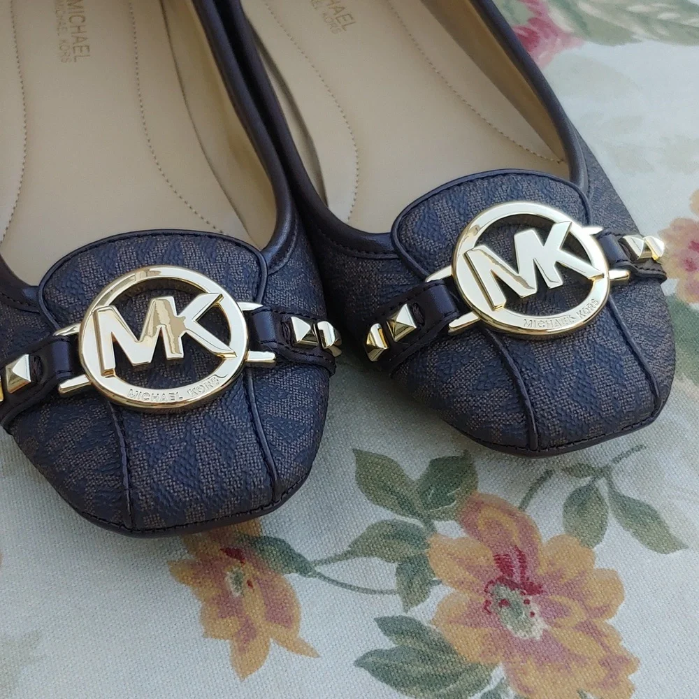 Michael Kors Fulton Studded Mocassin Flats in Brown with MK Logo Women's 7.5 - Picture 4 of 17
